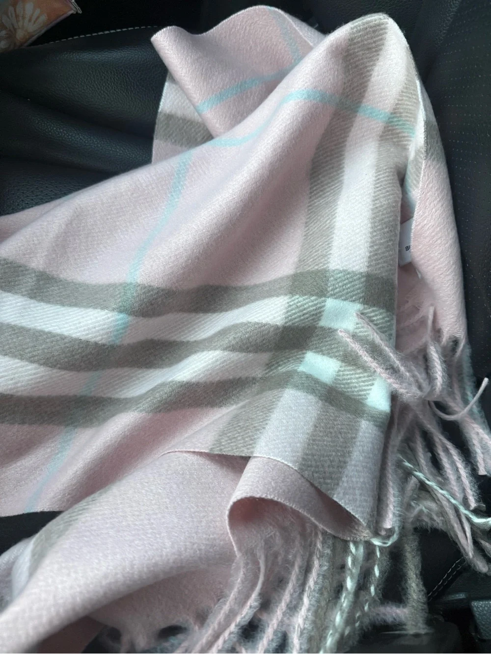 Burberry Pastel Pink Check Cashmere Wrap with Blue Accent